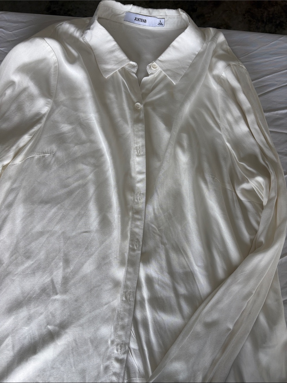 JustFab Ivory-White Long Sleeve Button-Down Shirt